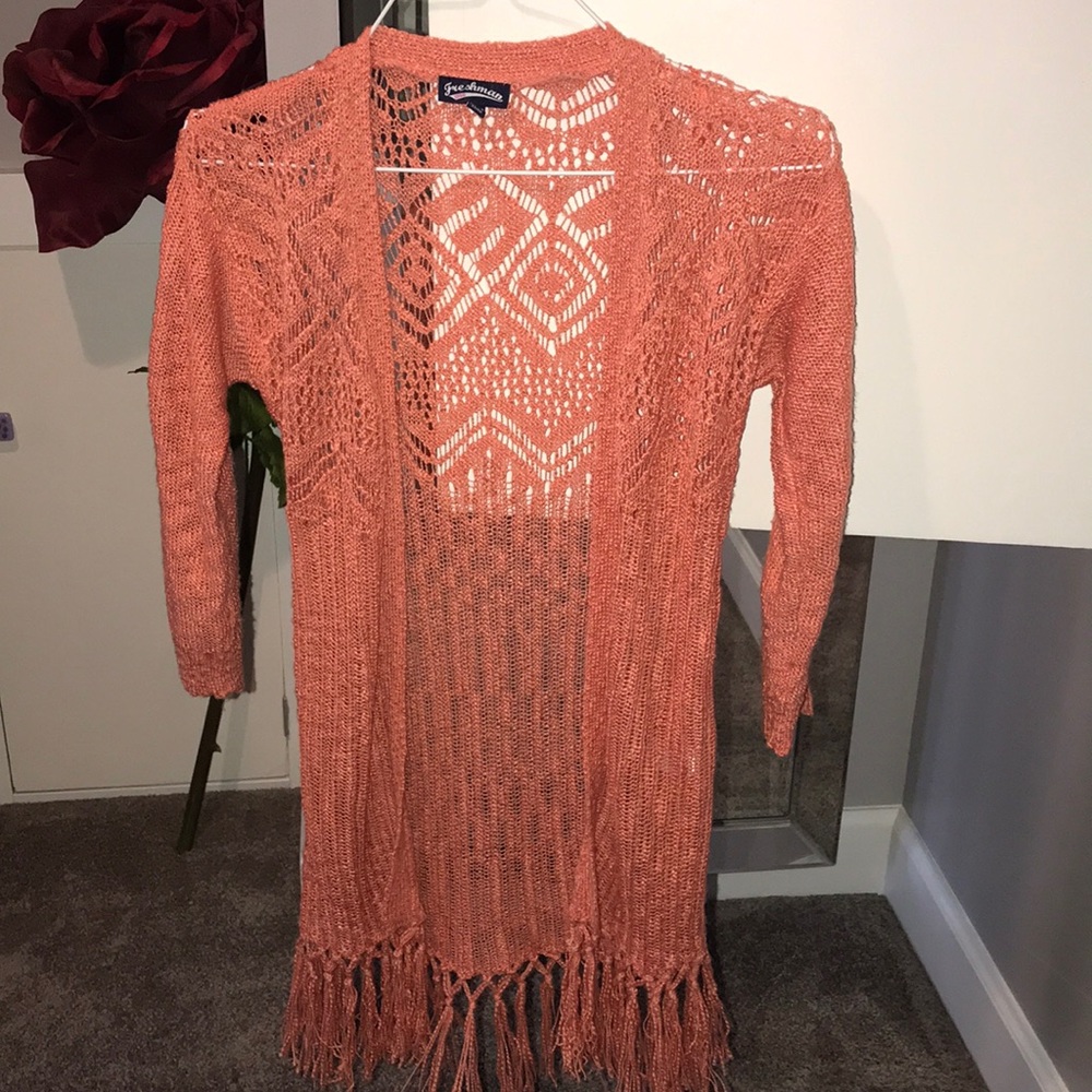 Girls long fringe cardigan wrap